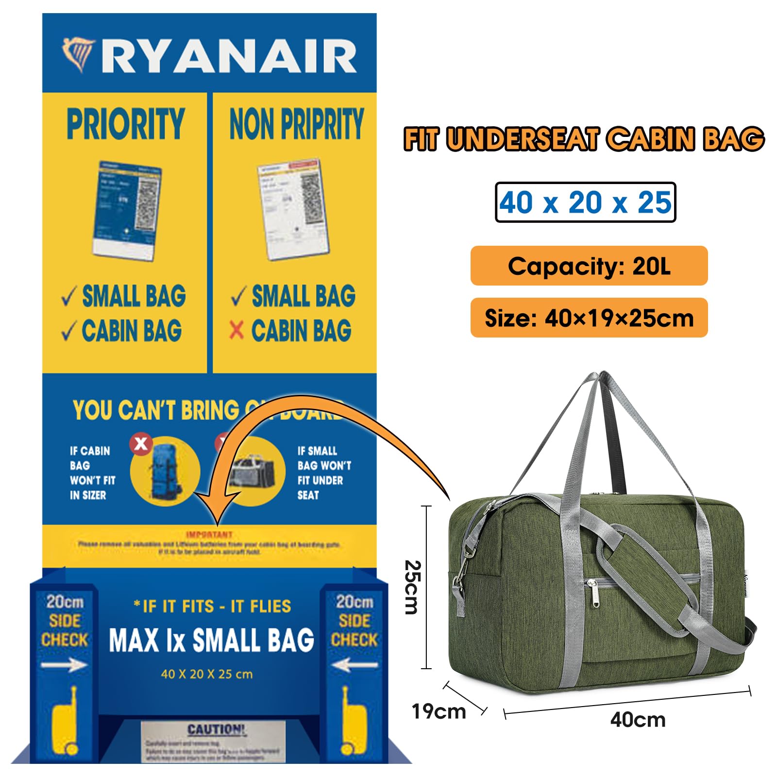 Narwey Foldable Travel Bag For Ryanair Airlines NW3302 narwey