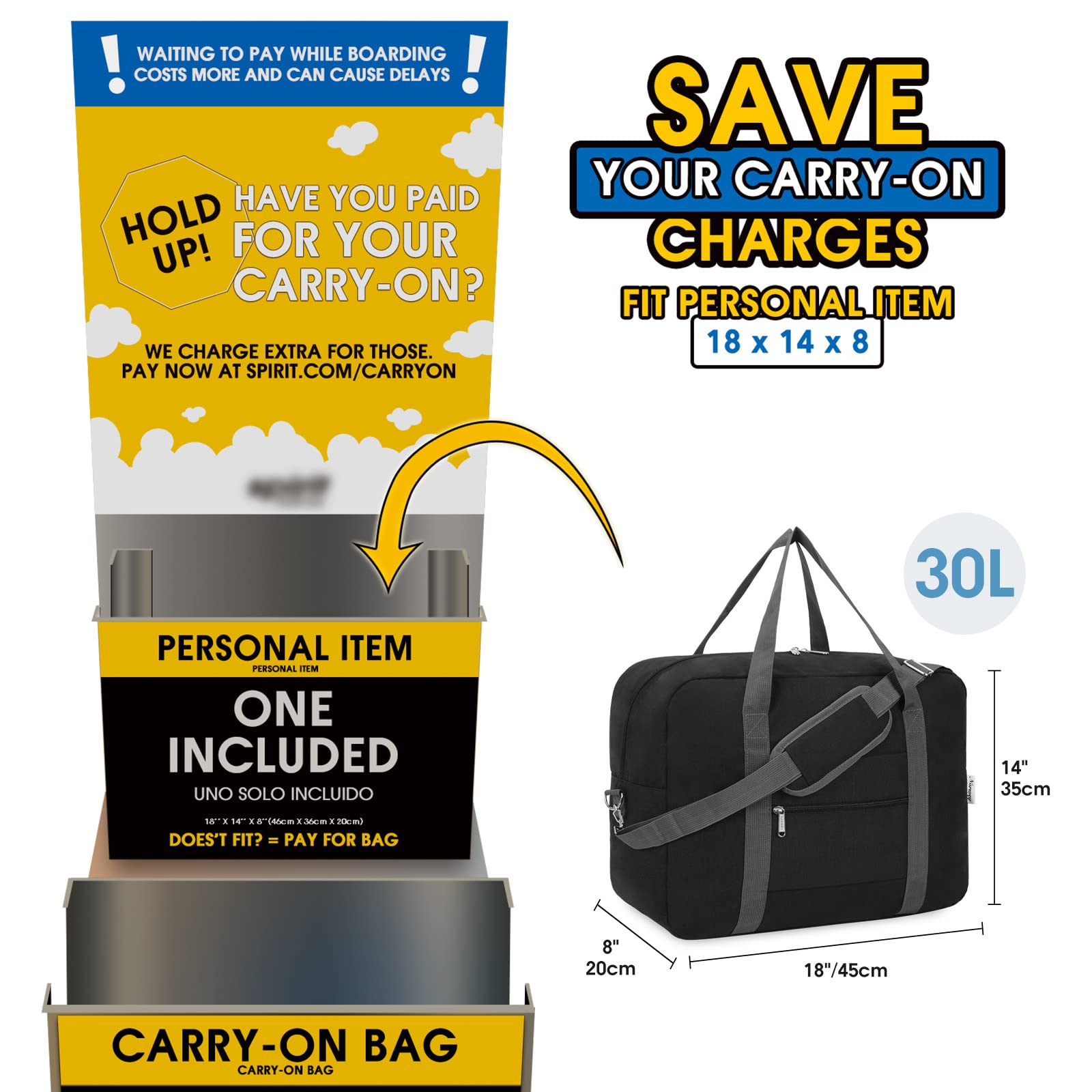 Carry on duffel bag size on sale