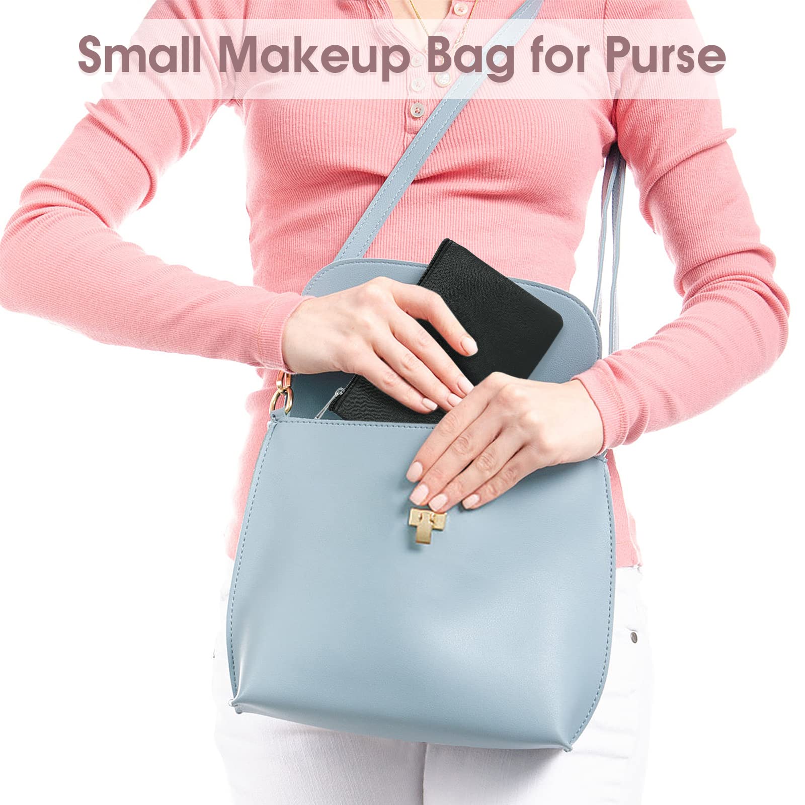 Small Makeup Bag for Purse, 1-5pcs Pouch Elastic Self-closing Travel  Storage Bag | eBay