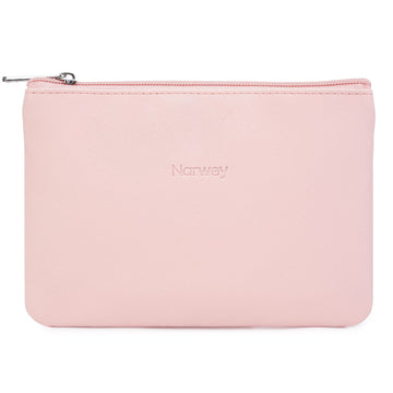 Narwey Large Vegan Leather Makeup Bag Zipper Pouch Travel Cosmetic Organizer for Women and Girls (Large, Pink)