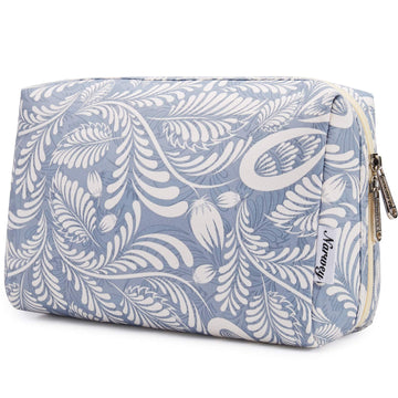 Portable Cosmetic Bag for Girls,Pink Blue Leaves Makeup Bags for Women  Travel Toiletry Bag, Makeup Pouches Coin Purse Pencil Holder Pocket  Organizer